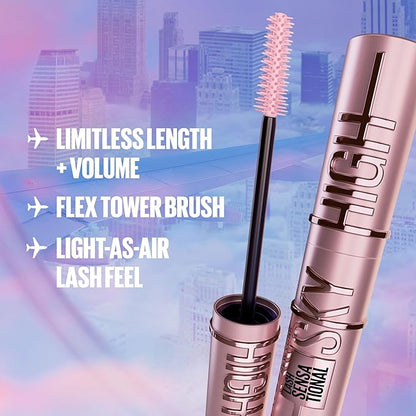 Maybelline Lash Sensational Sky High Washable Mascara, Volumizing, Lengthening, Defining, Curling, Multiplying, Buildable Mascara Make Up Formula, Blue Mist, 1 Count
