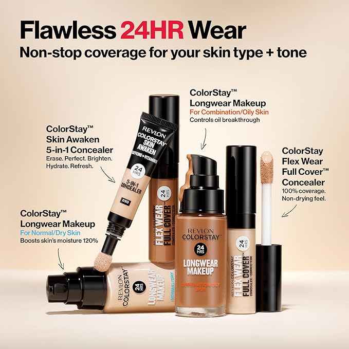 Revlon Liquid Foundation, ColorStay Face Makeup for Combination Beige (250), 1.0 oz