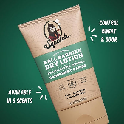Dr. Squatch Ball Barrier Dry Lotion, No Mess Body Powder Lotion for Men, Made With Natural Ingredients - 2-Pack Rainforest Rapids