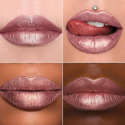 MAKI YIKA 3Pc Metallic Lipstick for Women, Red Pink Brown Glitter, Long Lasting, Full-Coverage Liquid Lip Gloss