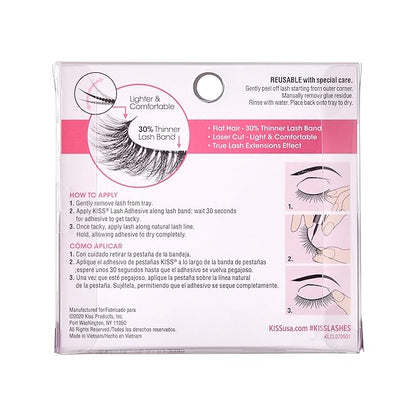 KISS Lash Couture LuXtensions Collection False Eyelashes, Flat Lash Technology, Super Slim Lash Band, Real Lash Extension Fibers, Reusable, Contact Lens Friendly Strip Lashes, Style 'Cashmere', 1 Pair
