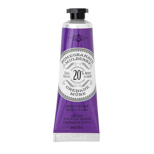 La Chatelaine 20% Shea Butter Hand Cream Travel Size, Organic Argan Oil, Moisturizing, Nourishing, Repairing, Extra-Rich Hand Lotion, Made in France, Paraben Free, 1 oz / 30ml (Pomegranate Mulberry)