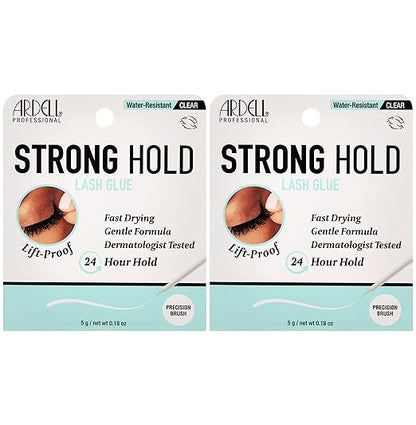 Ardell Strong Hold Lash Glue, Clear - Professional Waterproof Lash Adhesive for Strip Lashes with Precision Brush, Fast-Drying 24-Hour Lift-Proof Formula, 2-Pack
