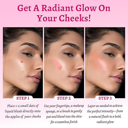 UCANBE 3PCS Liquid Blush Makeup Set – Dewy Cream Cheek Tint for Face – Blendable Long-Lasting Lightweight Natural Flushed Look (Cherry Red, Cool Pink, Light Orange)