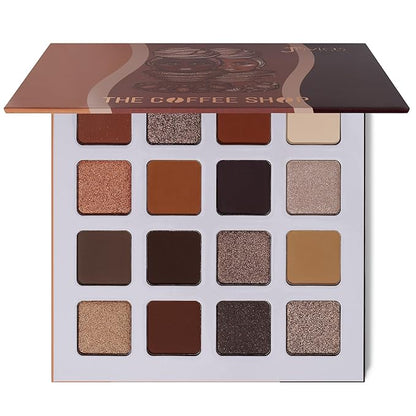 Juvia's Place Coffee Shop Eyeshadow Palette - 16 Pan Palette, Tan, Auburn, & Rich Dark Chocolate, Mattes and Shimmers, Highly Pigmented and Buttery Texture