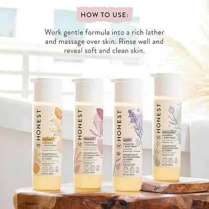 The Honest Company 2-in-1 Cleansing Shampoo + Body Wash | Gentle for Baby | Naturally Derived, Tear-free, Hypoallergenic | Lavender Calm, 10 fl oz