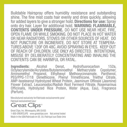 GREAT CLIPS Solutions Buildable Hairspray, 10oz | Protects Against Humidity | Provides Long-Lasting Hold & Shine | For All Hair Types