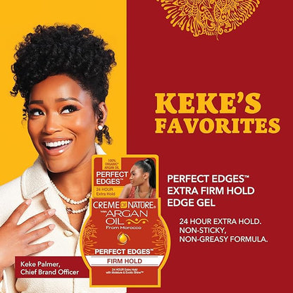 Creme of Nature with Argan Oil From Morocco Perfect Edges Hair Gel, 24 Hour Hold with Moisture and Exotic Shine, Extra Firm Hold, 2.25 Oz (Pack of 1)