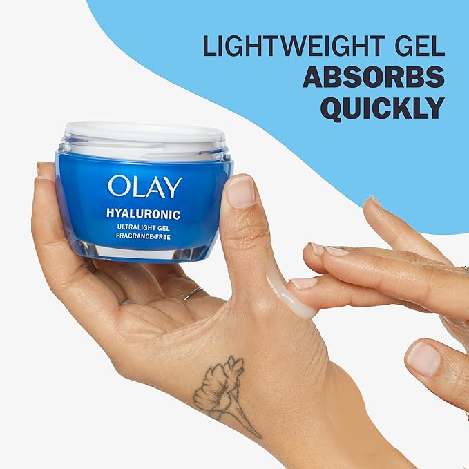 Olay Hyaluronic Acid Face Moisturizer, Instant Hydration for Women, Fragrance-Free - Dry Skin Solution, Glowing, Smoothing, Plumping, Renewing - Niacinamide, Amino Peptides 1.7 Oz