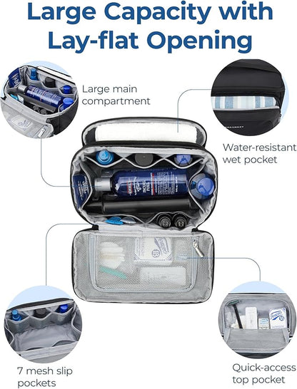 BAGSMART Toiletry Bag for Men, Wide Opening Travel Bag for Toiletries, Dopp Kit Water Resistant Shaving Hygiene Bag for Bathroom Shower, Toiletries Accessories,Travel Essentials (Navy Blue)
