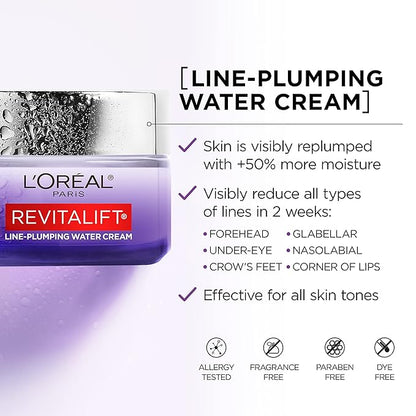 L'Oreal Paris Revitalift Moisturizer, Hyaluronic Acid Water Cream with Ceramides, Deeply Hydrating, Fragrance Free 1.7 oz + Serum Sample