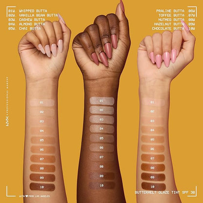 NYX PROFESSIONAL MAKEUP Buttermelt Glaze Soft Glow Skin Tint + SPF 30, Up To 12HR Wear, 03 Cashew Butta
