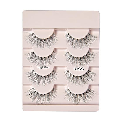 KISS The New Natural, False Eyelashes, 'Wide Slacks', 12 mm, Includes 4 Pairs Of Lashes, Contact Lens Friendly, Easy to Apply, Reusable Strip Lashes