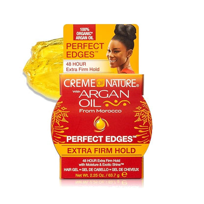 Creme of Nature with Argan Oil From Morocco Perfect Edges Hair Gel, 24 Hour Hold with Moisture and Exotic Shine, Extra Firm Hold, 2.25 Oz (Pack of 1)