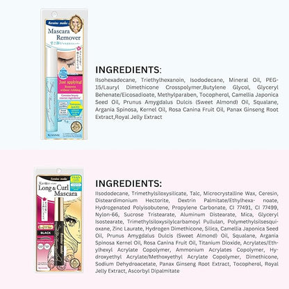 HEROINE MAKE by KISSME Mascara Duo Set | 2 Full-Size - Long & Curl Up Waterproof Mascara Black, Lengthening & Volume Fiber Tubing Mascara + Gentle Eye Makeup Remover for Waterproof Mascara