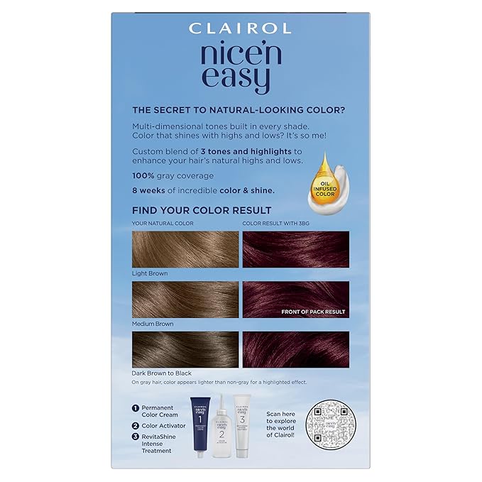 Clairol Nice'n Easy Permanent Hair Dye, 3BG Deep Burgundy Hair Color, Pack of 1