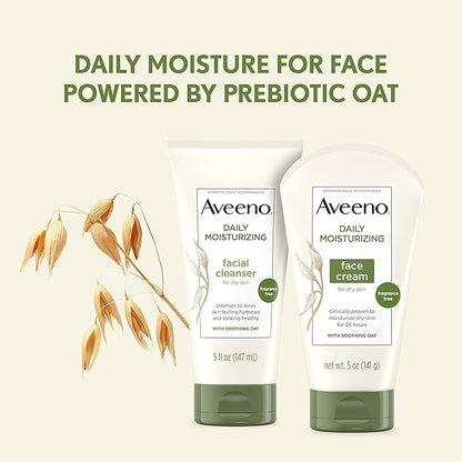 Aveeno Daily Moisturizing Fragrance-Free Face & Neck Cream, Oat Facial Moisturizer for Dry Skin, 5 oz, & Aveeno Daily Moisturizing Body Lotion with Soothing Oat, 2.5 oz (2 Item, Product Bundle)
