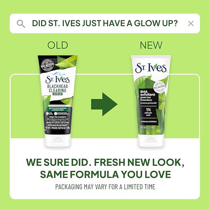 St. Ives Blackhead Clearing Face Scrub, Clears Blackheads & Unclogs Pores, Green Tea & Bamboo, Salicylic Acid Acne Treatment Facial Scrub, Moderate Exfoliator with Natural Exfoliants 6 oz, 6 Pack