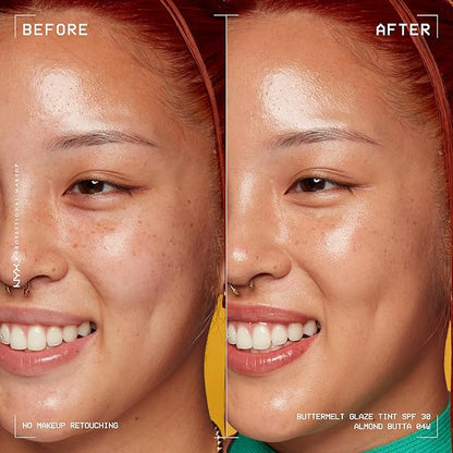 NYX PROFESSIONAL MAKEUP Buttermelt Glaze Soft Glow Skin Tint + SPF 30, Up To 12HR Wear, 04 Almond Butta