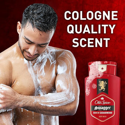 Old Spice Refreshing Body Wash for Men, 3X Defense, 24/7 Shower Fresh with Long Lasting Scent, Red Collection, Swagger with Cedarwood Scent, 24 oz (Pack of 2)