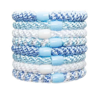 L. Erickson Grab & Go Pony - Caribbean - 8 Pack Ponytail Holder Hair Ties - Blue Mix